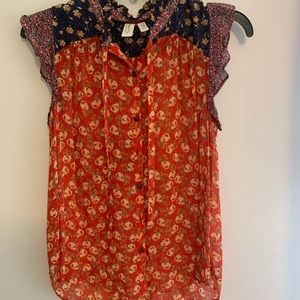 Anthropologie red flower shirt